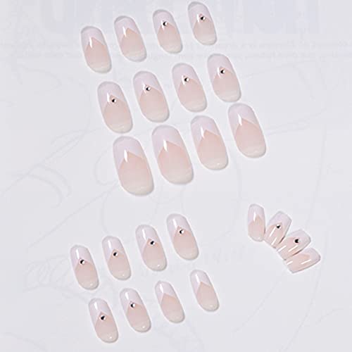 Vemalo francuska presa na noktima-kratki lažni nokti bijeli umjetni nokti Rinestones francuska presa na umjetnim noktima za žene i djevojčice 24kom
