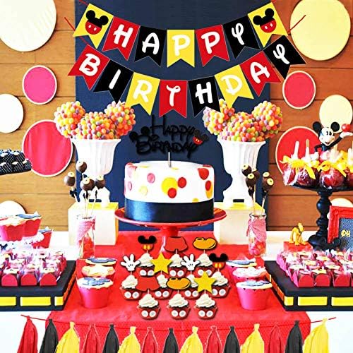 Misey Rođendanska zabava, Mickey Happy Birthday Cake Cupcake Topper Banner, Mickey Wellow Sight Weller, Mickey Ears Trake za glavu Baloni za dječaka 1. 2. 3., 4. 5. 6. rođendan ukrasi