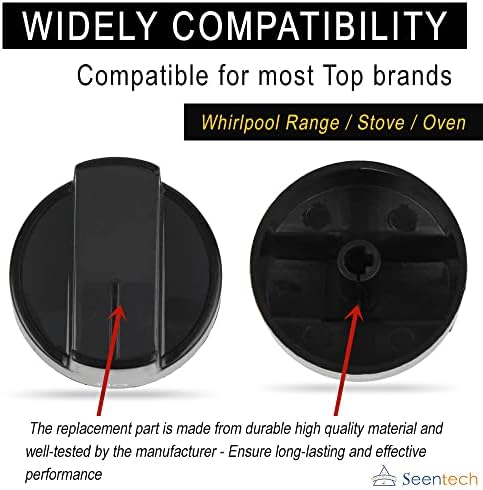 W10339442 dugmad za Whirlpool štednjak dugmad za kontrolu površine ploče za kuhanje Crna kompatibilna s rasponom plina/štednjakom/pećnicom - Repalces: W10339442, WPW10339442VP, 2311008, AP6019877