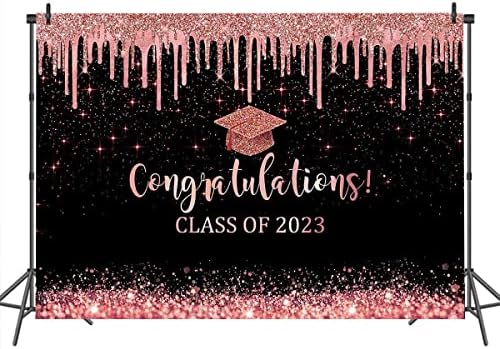 Mocsicka crna i ružičasto Zlatna pozadina za diplomiranje Čestitamo klasa 2023 pozadina fotografije vinil 2023 dekoracije za diplomske zabave Čestitamo baner za grad Cake Table