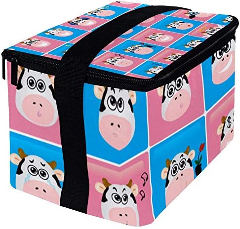 Nepropusna kutija za ručak, izolovana Bento kutija za muškarce i žene za odrasle, kanta za ručak za višekratnu upotrebu sa naramenicom plava i roze glava krava