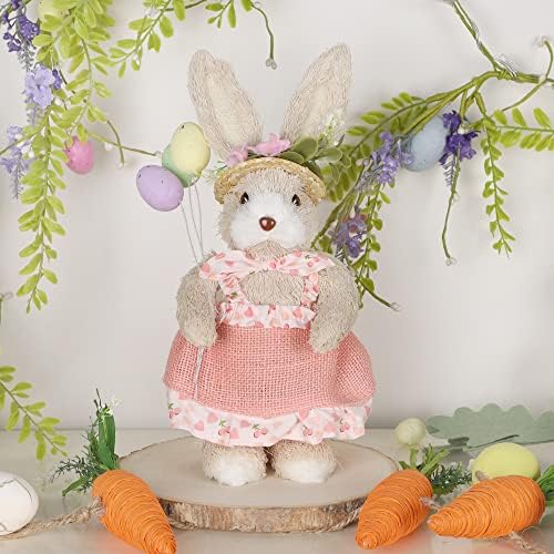 Dr.Dudu Uskrsni ukrasi zeko, 11.8 Stoltop Sisal Easter Bunny Figurine sa uskršnim jajima, slamkom zečjeg kip, proljetne ukrase za kućni stol uredska kuhinja seoska kuća