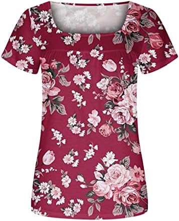 Qcemeni ženski tunički vrhovi skrivaju trbuh ljeto kratkih rukava s kratkim kratkim kratkim majicama Flowy cvjetna košulja za tiskane casual bagerijskih bluze