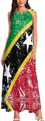 Nevis Retro Zastava ženska Maxi haljina za gležanj duga haljina bez rukava sa džepovima