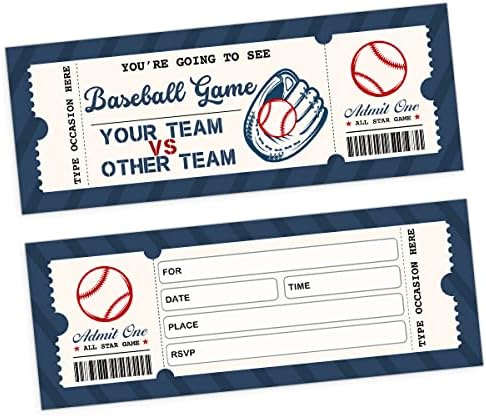 Cidobi bejzbol pozivnice ulaznica sa kovertama za rođendane, skup od 20 pozivnih kartica, sporta poziva posebne ideje, dvostrane