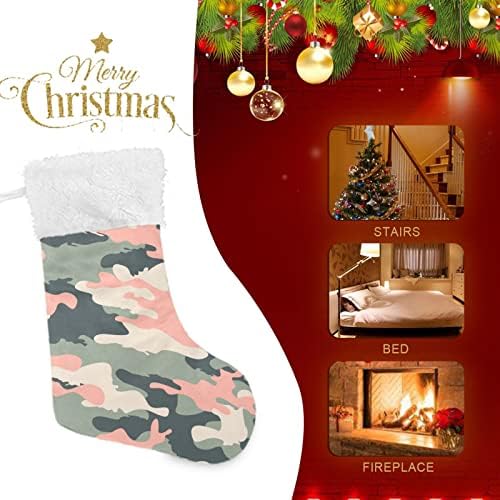 Kigai Sažetak Moderne maskirne božićne čarape, viseći Xmas Čarape Candy kamin Čarape sa kristalnim baršunom za obiteljski odmor Božićni ukrasi, 12 x 18 inča