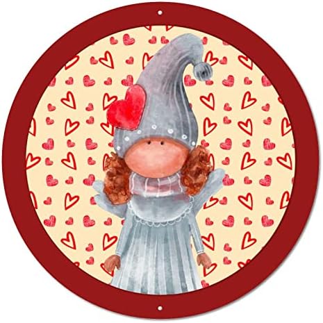 Valentinovo šareni gnomi i ljubavni baloni Vintage Okrugli metalni limenki znak plaketa Circle Metal Art Prints Sign Classic Room