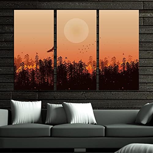 3 ploče uokvirene platnenim zidom Art Eagle Forest Sunset uljane slike Moderna domaća Umjetnost spremna za vješanje 12 x24