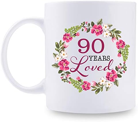 90. rođendanski pokloni za žene - 90 godina voljen uz rođendansku šolju vijenca - 90-godišnja Poklon Ideje za baku, mamu, kćer, sestru,