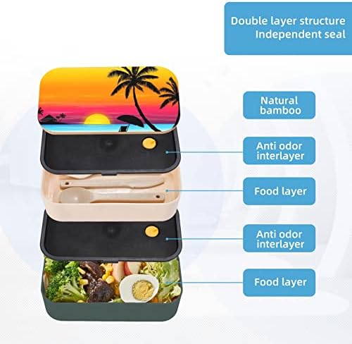 Sunset Palm Tree ručak Bento kutija s nadograđenim podesivim remen, neprekibinim posudom za prehrambenu hranu, BPA, BPA, moda 2 razina,