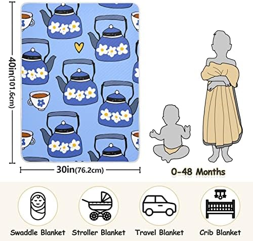 Swaddle pokrivač plavi čajevi bijelih čaša pamučna pokrivačica za dojenčad, primanje pokrivača, lagana mekana prekrivačica za krevetić,