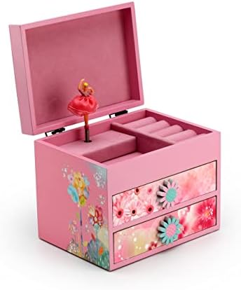 Ružičasta drvena cvjetna tema 18 Napomena Spinning Ballerina muzička kutija - Mnoge pjesme koje treba odabrati - Merry Widow Waltz, The