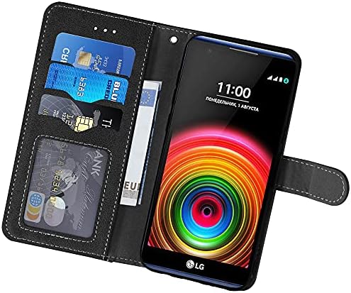 Asuwish kompatibilan sa LG X Power futrolom za novčanik i kaljenim staklom zaštitnik ekrana preklopni poklopac držač za ručnu traku stalak za držač kreditne kartice Cell Accessories futrole za telefone XPower 1 LS755 K450 žene muškarci crni