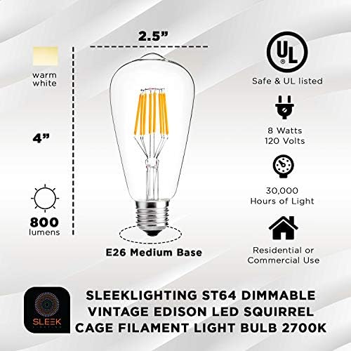 SleekLighting ST64 zatamnjiva Vintage Edison LED opće namjene kućanski kavez za veverice filament Light dekorativna sijalica E26 base