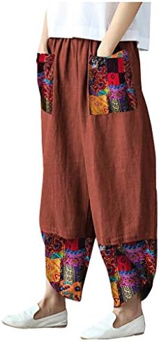 Ženske pamučne pantalone, ženske cvjetne paisley široke noge ljeto kapri hlače plaže elastične struke vrećaste rupe