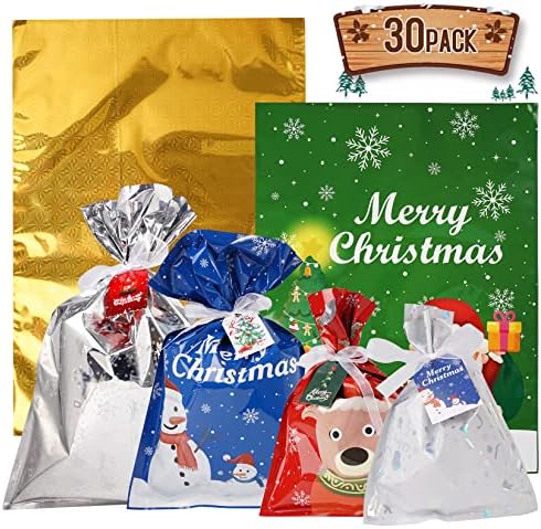 Funfery 30pcs 6 Veličine i stilovi Božićne torbe za omotavanje za božićnu zabavu, božićne poklon torbe sa 36 oznaka za odmor Darove
