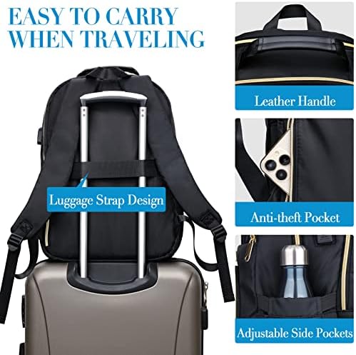 Kuosdaz Putovanje backpack za žene, 15,6 inča Quilted radne ruksak torbica sa USB priključkom za punjenje, velikim udjelom prtljažnika,