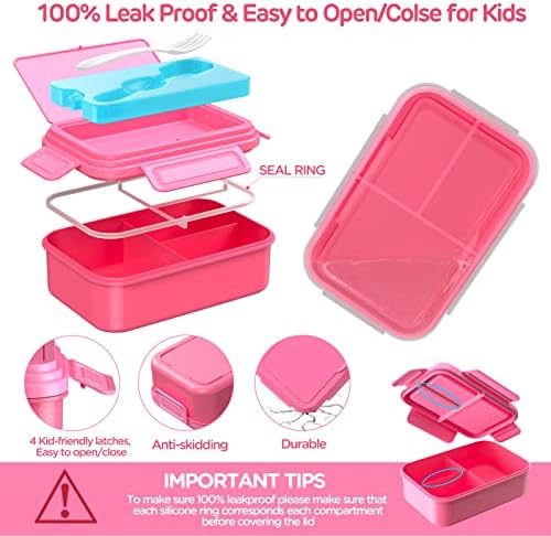 Dacool kutija za ručak sa pakovanjem leda Kids Chill Bento kontejneri za ručak 9,4 šolje hladne Bento kutije za malu decu sa viljuškom od 3+1 pretinca za obroke Snack Fruit, nepropusna Mašina za pranje sudova i amp; bezbedno za mikrotalasnu pećnicu bez BPA, Pink