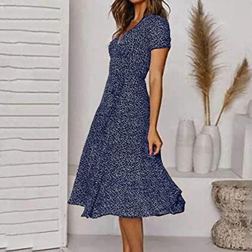 Ticcoy ljetne Ležerne haljine za žene V vrat Polka Dots Midi haljina struk pojas kratki rukav 2023 modna haljina