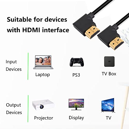 GELRHONR 4K HDMI kabl 1.4, ugao od 90 stepeni HDMI muški na muški kabl 4k@30Hz, pozlaćeni konektor, luk za podršku, 3D, Ethernet, za HD TV, Lactop, PC, projektor-Crna