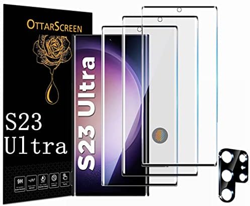 OttarScreen Galaxy S23 Ultra Zaštita ekrana, 3 pakovanja kaljeno staklo Zaštita ekrana【3+1 pakovanje】sa 1 paketom kaljeno staklo kamere zaštita sočiva, kompatibilni otisak prsta, 3d staklo 9h tvrdoća kaljeno staklo Zaštita ekrana za Samsung Galaxy S23 Ultra 5G