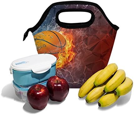 HEOEH Fire Ice Sportska košarkaška torba za ručak Cooler Tote Bag izolovana patent zatvaračem kutije za ručak torba za školski ured na otvorenom