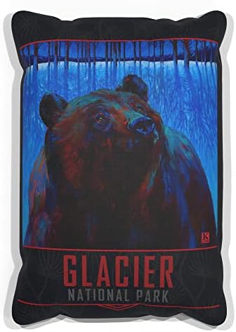 Glacier Zimska noć Grizzly Canvas Throw jastuk za kauč ili kauč kod kuće & ured iz ulja slika umjetnika Kari Lehr 13 x 19.