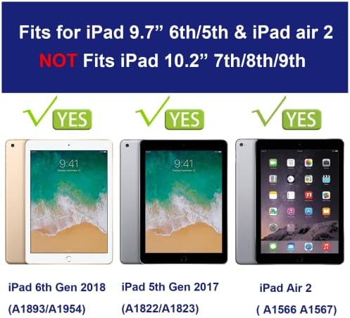 iPad 6. / 5. generacijski slučajevi za djecu lagana, udarna iPad Pro 9,7 futrola sa držačem olovke, iPad 9,7 futrola s više kutnim rotirajućim postoljem i ručnim remen-plavim