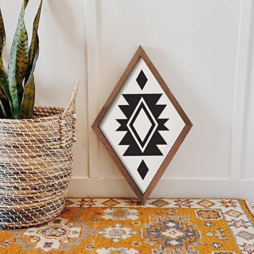 Mokof 2 Paket drveni zidni dekor, Boho Art, dijamantski uokvireni crno-bijeli geometrijski umjetnički dekor za spavaću sobu dnevni