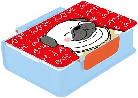 Alaza Slatka pug pas Puppy Valentine Bento ručak BPA-Besplatan čuvar posude za ručak sa vilicom i kašikom, 1 komad