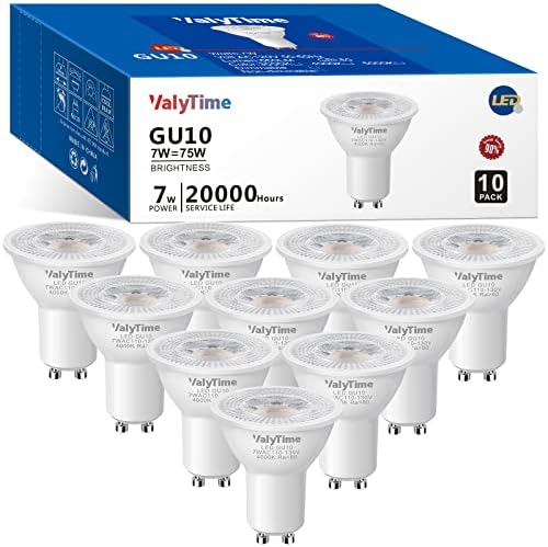 Valytime GU10 LED Sijalice 7W Gu10 oblika zamjenska halogena sijalica 38 ° 120v 650Lm bez zatamnjivanja za osvjetljenje na stazi u zatvorenom, prirodno Bijelo 4000k 10 pakovanje