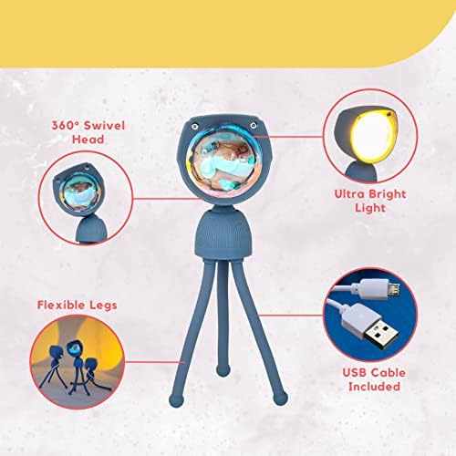 Projekciona lampa zalaska Sunca od Golden Hour – Premium fleksibilni plavi Tronožac sa rotirajućom glavom od 360 – pričvrstite na