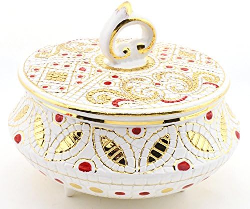 ART ESCUDELLERS Cermic višebojna kutija za nakit ručno obojena sa 24k zlata, uređena u vizantijskom bijelom stilu.6,89 x 6,89x 5,51