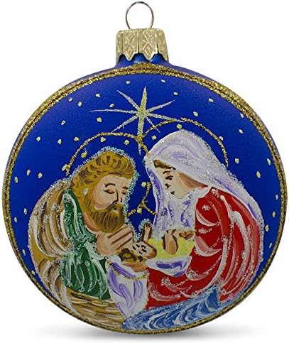 Joseph i Marija diveći beba Isus Glass Ball Božić Ornament 3.25 inča