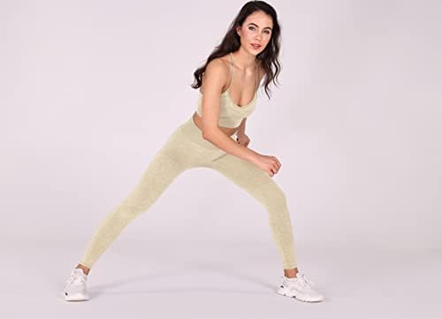 AslabCrew 2 komada odjeća za vježbanje za žene bešavne rebraste rebraste teretane visokog struka Outfit yoga vježbanje
