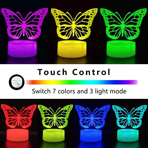 Bitrue Butterfly Night Light, 2 uzorka leptira, rođendanski pokloni za 3d Illusion Lamp,16 svijetlih boja i 4 načina rada, s daljinskim upravljačem i kontrolom na dodir, za dječiju spavaću sobu