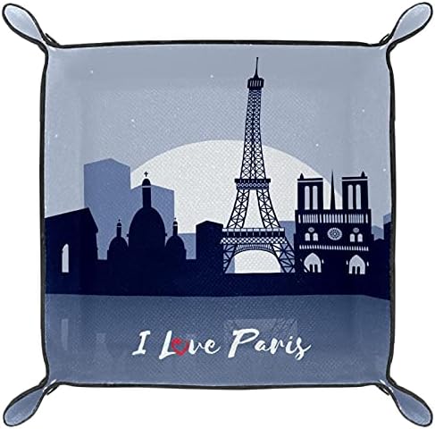 Kožna posuda za valet, kockica preklopna držač kvadratnog drveta, obrub Organizator za promjenu kovanice, Eiffelov toranj i love Pariz