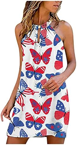 4. jula seksi Halter haljina za žene Ležerna ljetna Mini haljina USA Zastava Ključaonica sa prugama bez rukava Tie-Dye sarafan
