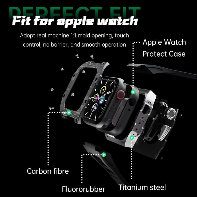 Maalya luksuzni komplet od karbonskih vlakana za Apple Watchband 45mm 44mm gume + metalni remen za iWatch seriju7 SE 6 5 4 poklopca DIY