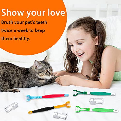 Tezam Set prstiju pseće četkice za zube, komplet pseće četkice za zube za zubnu njegu sa 3 silikonske četkice za prste - 3 strane četkice za kućne ljubimce za čišćenje zuba pasa i mačaka