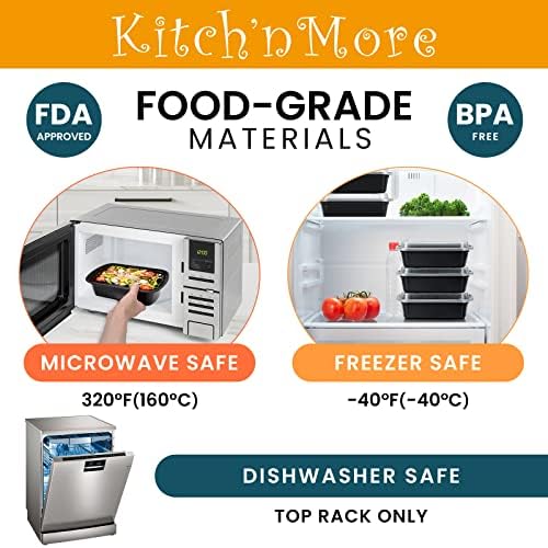 Kitch'nmore [38oz 30pack plastični kontejneri za pripremu obroka sa poklopcima, 1 pretinac za skladištenje hrane, ekstra veliki & amp;debeli, nepropusni, mikrovalna pećnica/zamrzivač/Perilica posuđa, bez BPA