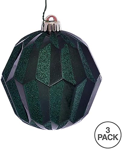 Vickerman 5 Božićni Ornament Fasetirana Lopta, Smaragdni Sjaj, Plastika Otporna Na Lomljenje, Praznični Ukras Za Jelku, 3 Pakovanja