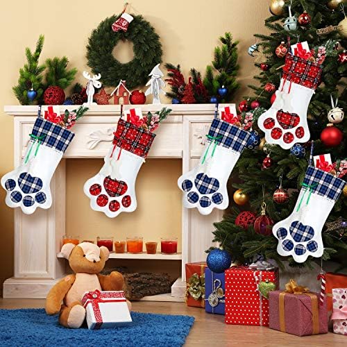 Pas mirovanja Božić 18 inčni PLAINI PET PET PAW mačke čarape Božićni kamin Viseći čarape Poklon za božićni viseći ukras