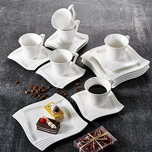 YXBDN 18-komada Bijela porculana Porcelanski setovi za čaj za piće Uključujući čaše, tanjire i desertne ploče za 6 matičnih ureda