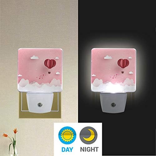 Naanle Set 2 Romantic Love Valentines Day Origami balon balon heart Bird Cloud Floating Pink Sky Paper Art Auto senzor LED Dusk to Dawn Night Light Plug in Indoor for Adults