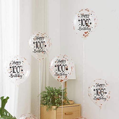 Rose Gold 100th Confetti Latex baloni, žena sretna 100 godina rođendanski zabava ukras sa konfetima, 12-u, 16 paketa