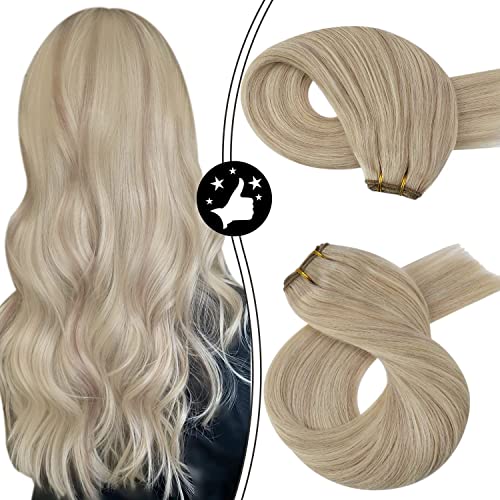 Moresoo Bundle PU Clip+Sew In Hair Extensions 22 Inch Real Human Hair full Head Hair Extensions Color P18 / 613 pepeljasto plava