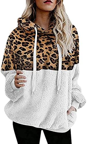 Ženska Moda Leopard Print Hoodie Dugi rukav topli Fuzzy Patchwork pulover pulover vrhovi duksevi