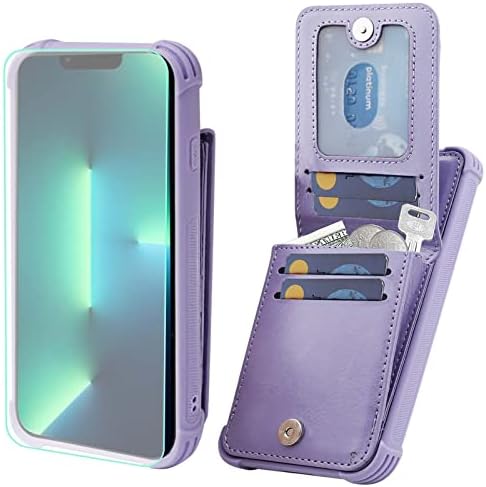 VANAVAGY iPhone 13 Pro Max torbica za novčanik za žene i muškarce,kožna magnetna kopča Flip Folio Navlaka za telefon sa držačem kreditne kartice i džepom za novčiće, bordo