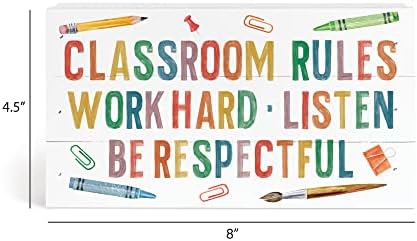 Pravila u učionici Rad tvrdo šareni 8 x 4,5 pirovski drveni paletni znak